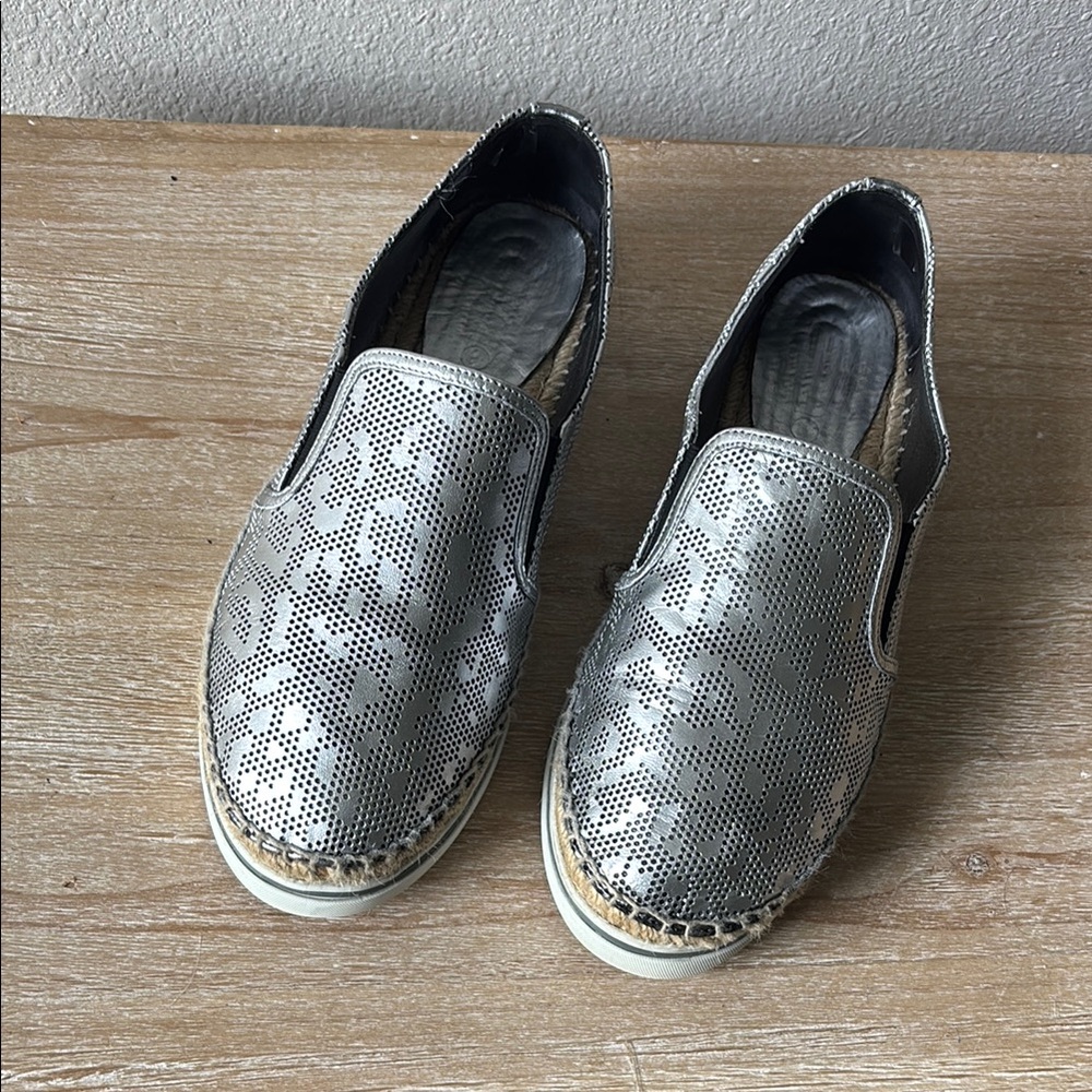 Jimmy Choo Silver Animal Print Espadrille Slip-On Sneakers